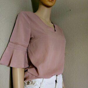 Banaba Republic Bell Sleeve Pink Blouse